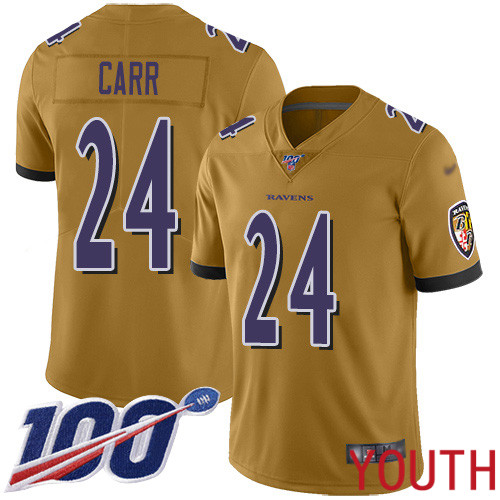 Baltimore Ravens Limited Gold Youth Brandon Carr Jersey NFL Football 24 100th Season Inverted Legend